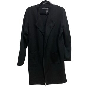 MEROKEETY Womens Black Open Front‎ Cardigan Size XL Wool blend Pockets Lagenlook